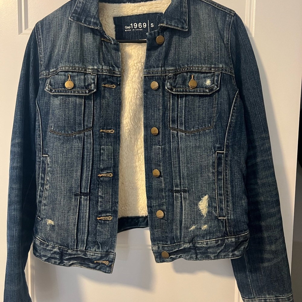 GAP Women's Distressed Dark Blue Denim Jacket